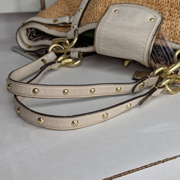 Coach Straw Floral Appliqué Tote Natalie Hampton 16763 Ivory Grey Stud Leather - Picture 10 of 16